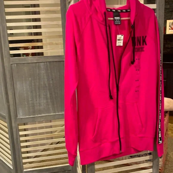 Brand new Victoria secret pink XS-TP Fuschiia zip longer hoodie - Picture 4 of 5